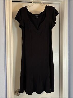 Moda International Black V-Neck Midi Dress with Flutter Sleeves